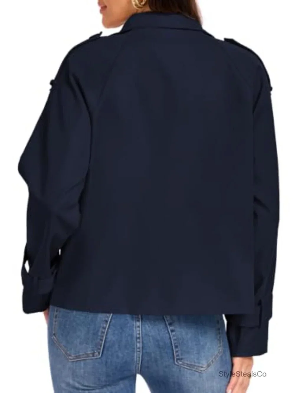 Womens Cropped Trench Coat Funnel Neck Double Breasted Fall Jacket